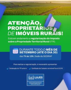 Leia mais sobre o artigo Está em andamento a regularização do Imposto sobre a Propriedade Territorial Rural!