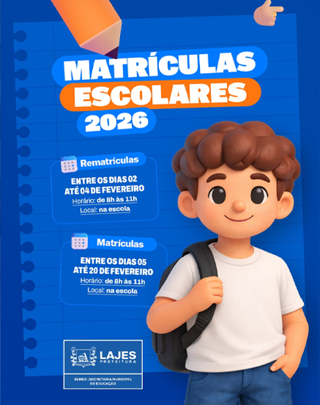 Leia mais sobre o artigo Prefeitura de Lajes inicia matrículas para 2026 com oferta de cerca de 3 mil vagas na rede municipal